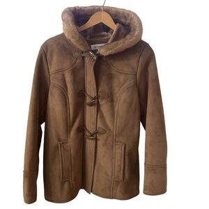 Vintage Liz Claiborne Women’s Faux Fur Faux Suede Brown Toggle Jacket Coat  Sz L